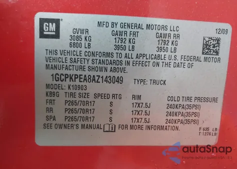 2010 Chevrolet Silverado 1500 Work Truck from USA, damaged, VIN 1GCPKPEA8AZ143049